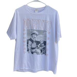 Fruit of The Loom Mens Size L Naruto Anima T-Shirt White Short Sleeve